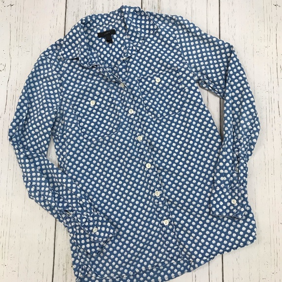 J. Crew Tops - J. Crew White & Blue Floral Printed Button Down